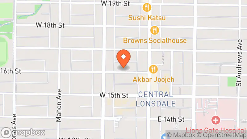 Map showing location of Auxiliary to the Lions Gate Hospital Thrift Shop