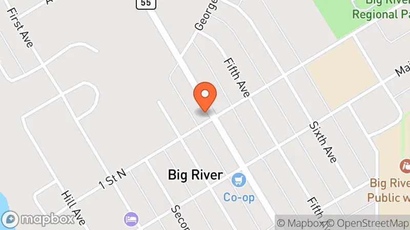 Map showing location of Big River Thrift Store