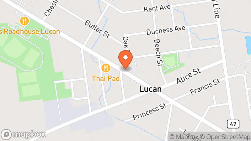 Map showing location of Lucan Optimist Thrift Store
