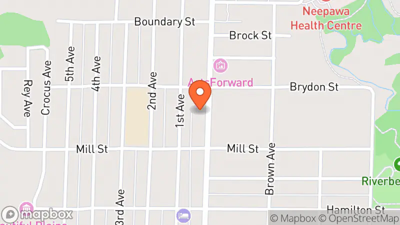 Map showing location of Neepawa Salvation Army Thrift Store