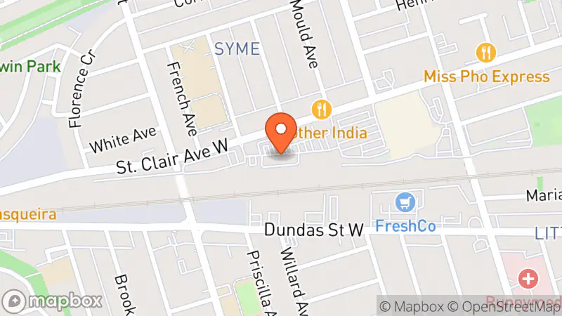 Map showing location of Plato's Closet Toronto Stockyards
