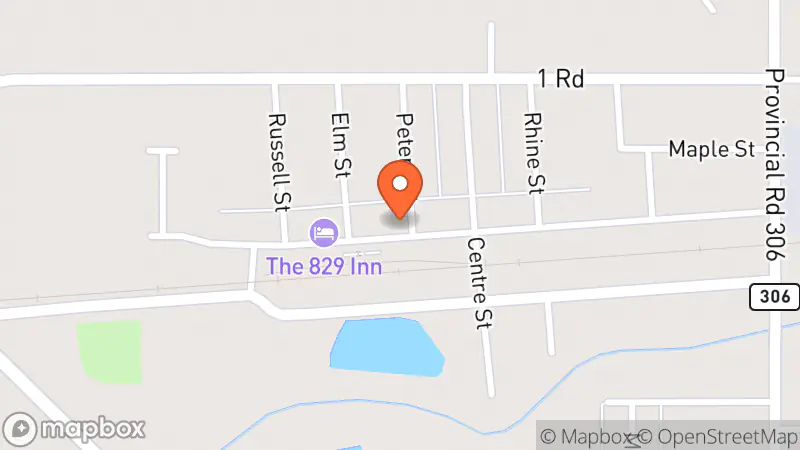 Map showing location of Plum Coulee Thrift Shoppe