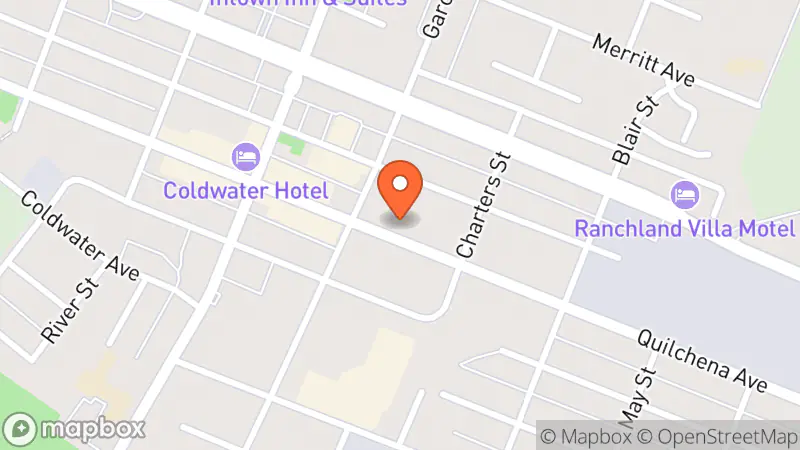 Map showing location of Rusty Buckle Thrift Shop