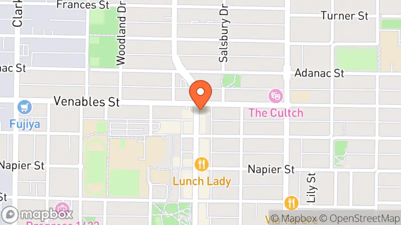 Map showing location of The Shelves Thrift Shop (Inside The Bump N Grind Cafe)