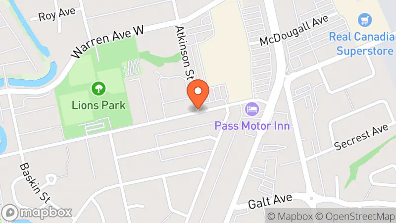 Map showing location of Tom's New and Used.