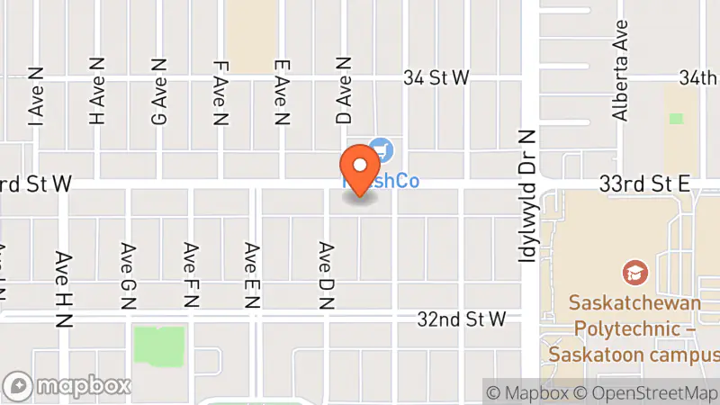 Map showing location of Vintage Mall YXE