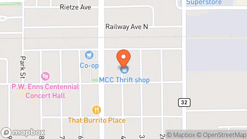 Map showing location of Winkler MCC Thrift Shop